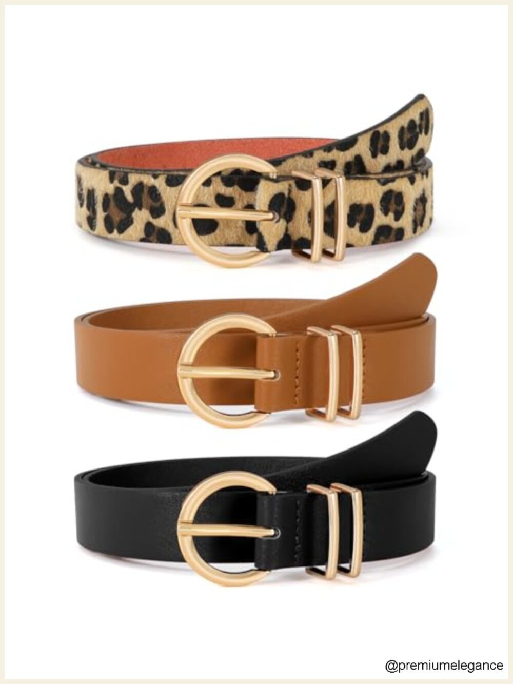 3 Pack Women's Faux Leather Belts with Gold Buckle for Jeans Dresses